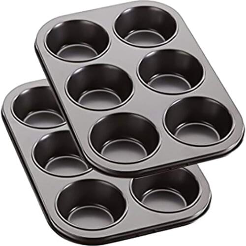 2 Pack Deep Sturdy Muffin Fairy Cake 6 Cup Non Stick Baking Tray Tin for Yorkshire Pudding Pies Cupcakes Muffin and Brownies