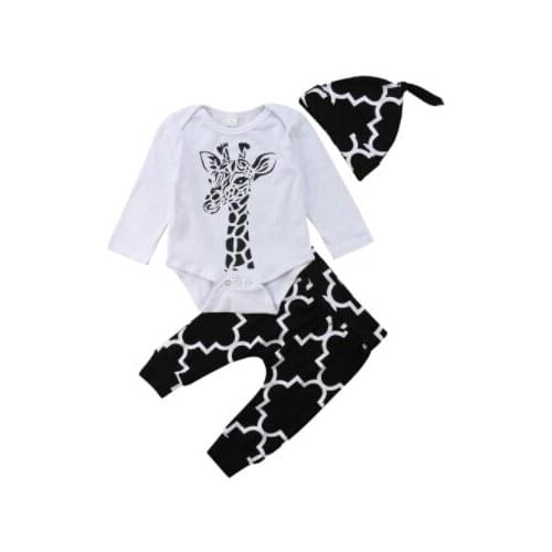 3pcs Newborn Baby Boy 2018 Little Man Tops Long Sleeves Giraffe Romper +Long Pants Hat Outfits Set Autumn Clothes