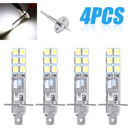 4pcs H1 Super White 6000K 55W 12 SMD-5050 LED Headlight Bulbs Kit COB LED Headlight Hi/Lo Beam Bulbs Auto Fog Lamps