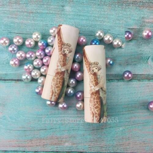 5/10/30/50pcs yellow giraffe girl round paper 12.1mm empty lipstick tube Lip Balm Container lipstick shell packaging Cosmetics