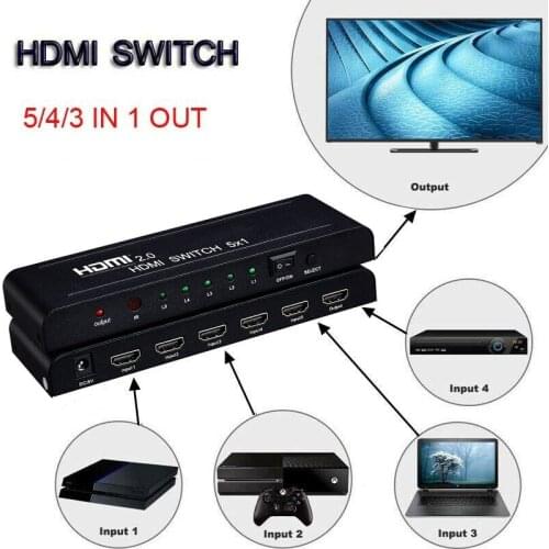 5 In 1 Out 4K 60Hz HDMI Switch 5x1 Switcher Box Adapter for Mi Box XBOX PS3 PS4 PS5 To TV Monitor HDMI 2.0 Audio Video Converter