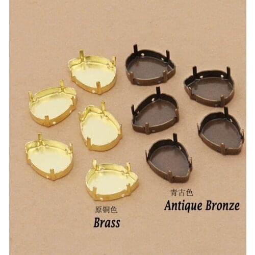 500pcs antique bronze brass 13x18mm water drop claw holder cabochon tray pendant bezel blank pendant base jewelry settings