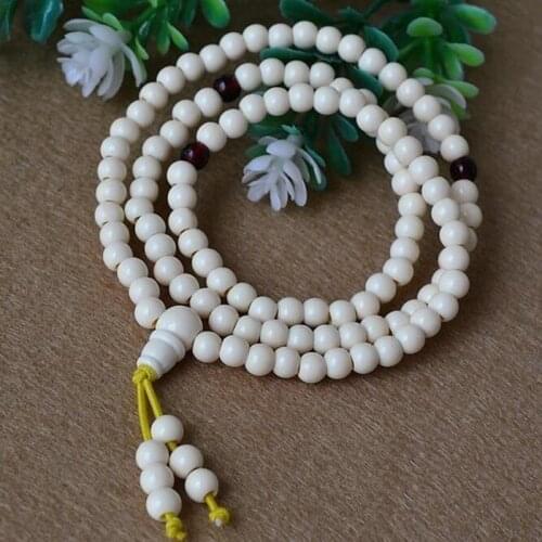 6mm Tibetan Buddhism 108 White Resin Prayer Bead Mala Necklace