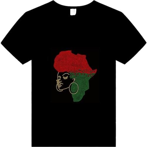 Free Shipping 20PCS/lot African Girl with afro flag Rhinestone Transfer Iron Design Motif(only transfer)