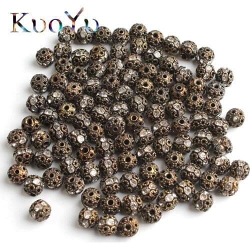6/8mm Bronze Metal Crystal Rhinestone Ball Beads Round Loose Spacer Bead For Jewelry Making Diy Bracelet Pendant Accessories