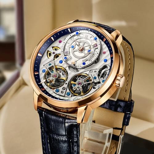 JINLERY Special Double Tourbillon Watch Automatic Mechanical Watch Men Fashion 2021 New Mens Watches Clocks Male montre homme