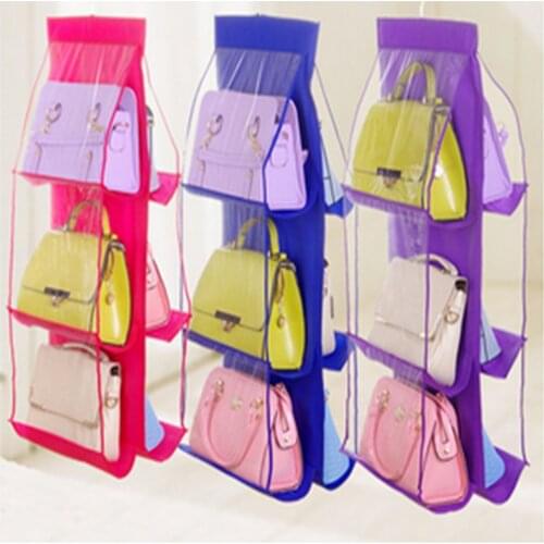 Double-sided six-layer hanging bag six-port handbag storage sorting bag hanging multi-layer perspective dustproof