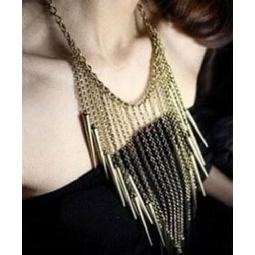 European and American trade jewelry punk Fashion spikes rivets necklace Exaggerated tassel necklace collar