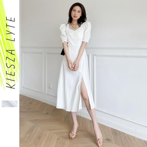 French Dress 2021 Summer Chest Wrinkle White Waist Beach Holiday Dresses
