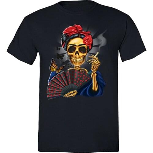 Mens Woman Skeleton Smoking Fan Sugar Skull Day Dead Los Muertos Mexican T-Shirt Wholesale Tee Shirt