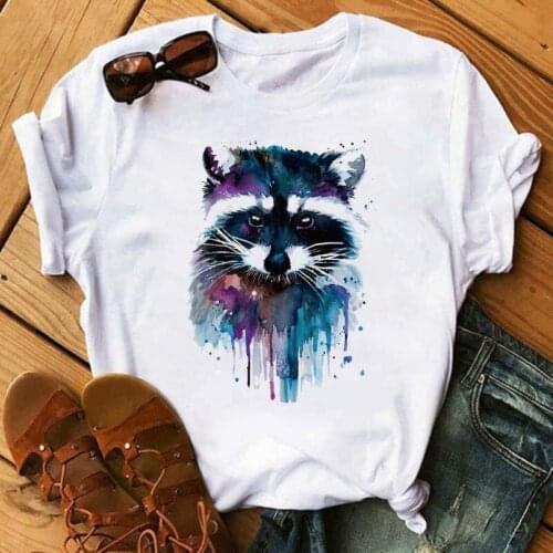 Harajuku Woman Tshirt Cartoon Wolf Tiger Lion Printed Ladies T Shirt Hip Hop Women Shirts Summer Streetwear Female Tops