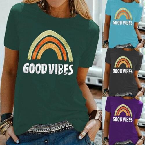 Taytayvola Summer 2021 The European and American Woman Jacket GOOD Rainbow Pattern Printing Round Collar Short Sleeve T-shirt