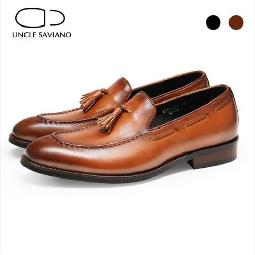 Uncle Saviano Loafer Wedding Dress Formal Office Men Shoes Black Genuine Leather Original Casual Business Designer Shoes