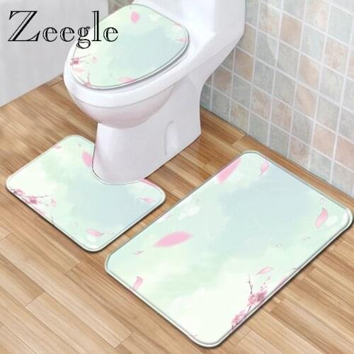 Zeegle Modern Bathroom Mat Set Water Absorbent Shower Room Mat Toilet Floor Rug Washable Bathroom Foot Mat 3pcs Bath Mat Set