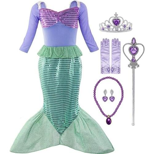 New Little Kids Girl Mermaid Costume Sequins Party Dress Halloween Purim Christmas Dress Up