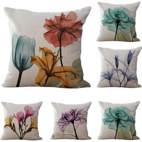 New Style Soft Modern Flowers Linen Pillow Case Cushion Cover Waist Home Room Sofa Car Decor Supplies Accessories Products