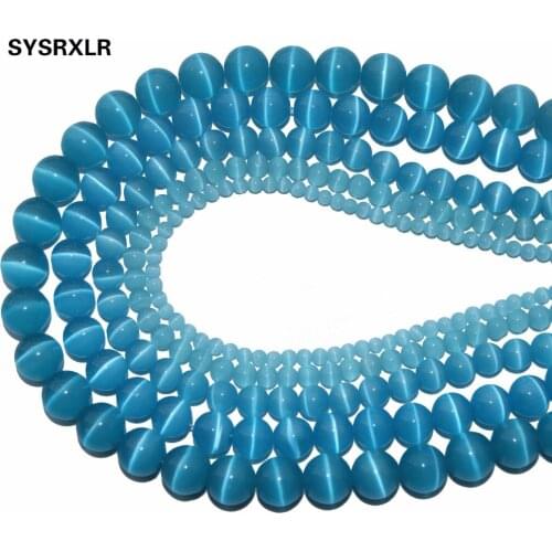 Wholesale Natural Stone Lake Blue Opal Natural Cat Eye Beads Round Loose Beads For Jewelry Making DIY Bracelet 4/6/8/10/12 MM