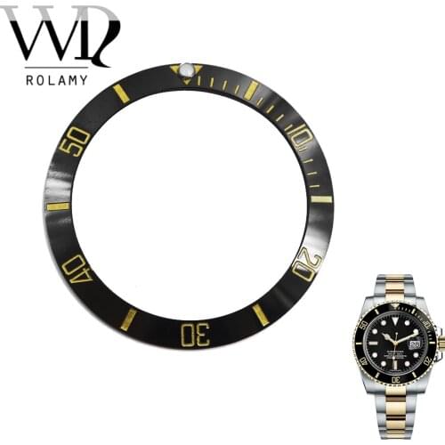 Rolamy Wholesale Replacement Black With Gold Writings Ceramic Bezel 38mm Insert made for Rolex Submariner GMT 40mm 116610 LN