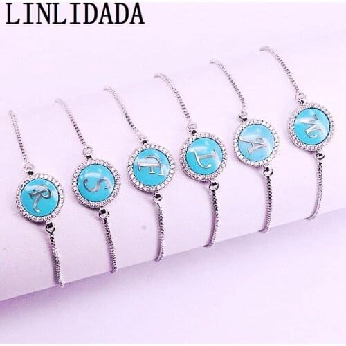 10Pcs Popular Micro Pave CZ Zirconia Stones Initials Letter A-Z Round Charms Adjustable Bracelet fashion jewelry