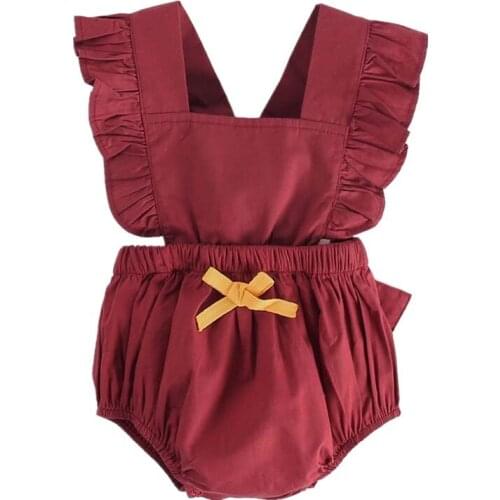 Bandages Bodysuits Baby Girls Fashion Butterfly knot wine red color cotton girl Conjoined Clothes Female Funny Baby outfit