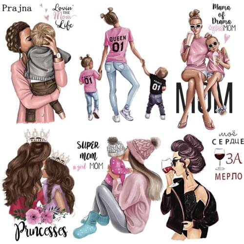 Prajna Russian Girls Thermal Stickers For Clothes DIY Patches For Clothes Heat Transfer Lady Mom Baby Patches Iron On Transfer