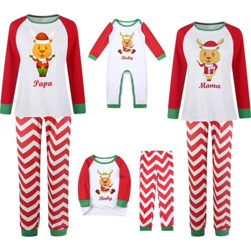 Family Christmas Matching Pajamas Clothes printing Father Son Romper Baby Mother Daughter Long-sleeved Set Top + Pants
