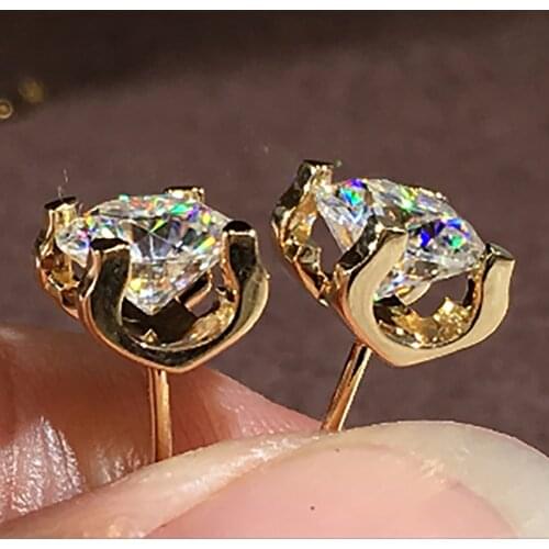 18K Yellow Gold 2 Carat Stud Earrings Women Wedding Anniversary Engagement Party Round Moissanite Diamond Elegant Trendy