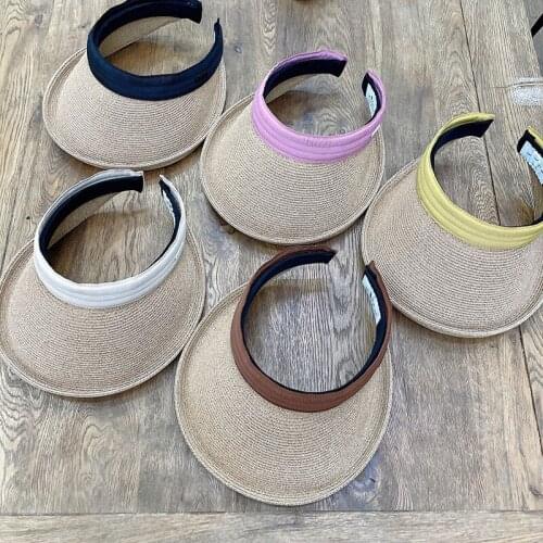 Japanese Designer Style Casual Women Summer Sun Visor Empty Top Wide Brim Straw Hat Sun Protection Cap Female Chapeau Femme Ete