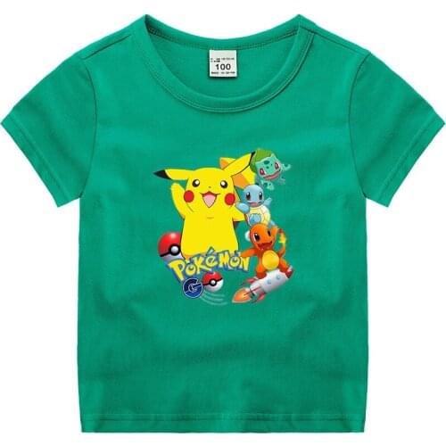 TAKARA TOMY Pokemon Pikachu Cotton Childrens Print T-shirt Childrens Clothing Boys and Girls Gifts Birthday Clothing