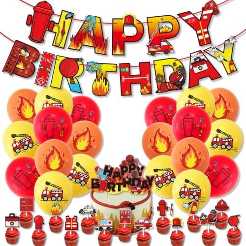 10pcs Fireman Party Balloon Firetruck Happy Birthday Banner Kids Party Firefighter Theme Confetti Latex Ballon Baby Shower Decor