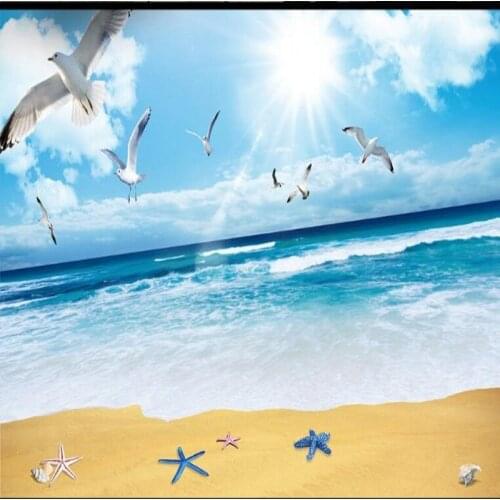 Wellyu Custom large - scale murals blue sky and white clouds beach seaview TV background wall wallpaper papel de parede