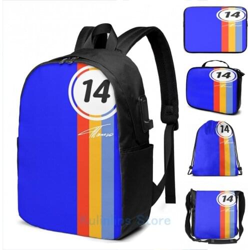 Funny Graphic print Fernando Alonso USB Charge Backpack men School bags Women bag Travel laptop bag