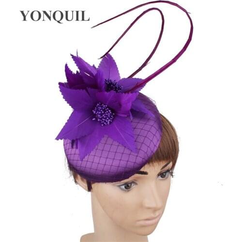 Nice Satin Women Wedding Headpiece Fancy Feathers Flower Fascinators Hats Bride Elegant Millinery Cap New Fashion Hair Accessory