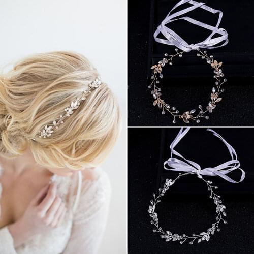 Fashion Bride Simple Hair Band Leaves Pearl Wedding Headband Wedding Dress Headwear Flowers Beads Decoration Ladies Hairs