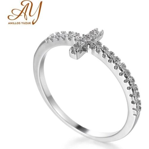 Anillos Yuzuk 925 Sterling Silver White Crystal Wedding Female Rings For Women Simple Cross Ring Sterling Silver Jewelry
