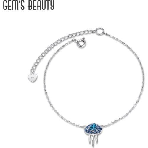 Gems Beauty 925 Solid Real Sterling Silver Fashion Chain Bracelet for Women Gift Women Fine Jewelry Jellyfish Topaz Elegant