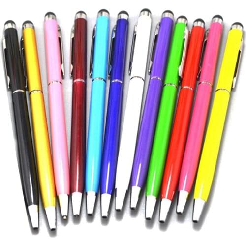 100pcs/lot 2 in 1 Clip Aluminum Capacitive Screen Touch Stylus Pen for iPhone Samsung Mobile Phone Touch Ball Pen