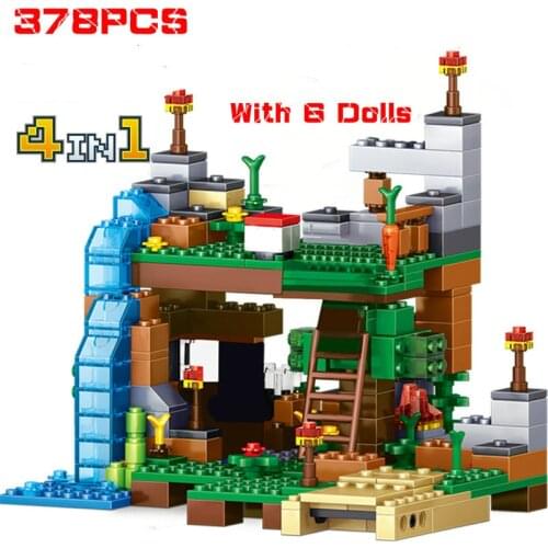 4 IN 1 Ocelot Tree House Building Blocks Sets With Steve Action Figures Compatible My World Bricks Sets Toys For Children
