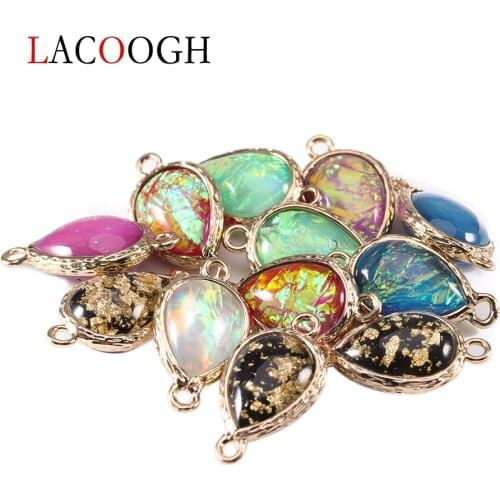 5pcs/lot 12x19mm Natural Stone Pendant Water Drop Shine Resin Crystal Charms Connector For DIY Jewelry Making Findings Wholesale