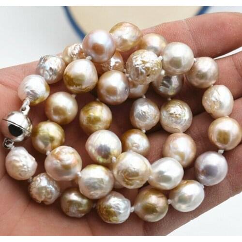 BAROQUE LUSTER 10-12 MM NATURAL SOUTH SEA PEARL NECKLACE18"Magnet buckle