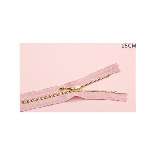 Free shipping 10pcs/lot Pink 15cm gold teeth zipper metal zipper water head diy craft bag zipper closed end zipper