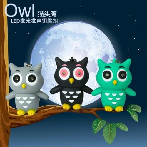 FREE SHIPPING BY DHL 200pcs/lot Plastic LED 3D Baby Owl Keychains with Sound Novelty Toy Keyrings for Kids