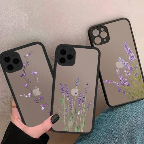 Phone Case For iPhone 12 11 Mini Pro XR XS Max 7 8 Plus X Simple Lavender Purple Flowers Matte transparent cover