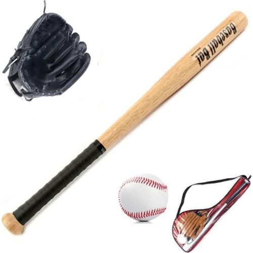 Kids Outdoor Professional 25 Inch Wood Baseball Bat & Softball Ball & Baseball Gloves Exercise Training Baseball Set with Bag