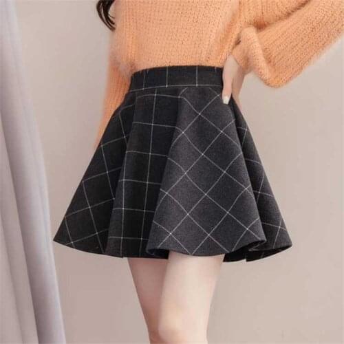 Plaid Woolen Skirt Women Autumn Winter Thick Wild Casual Elastic Waist New A-line Mini Skirt