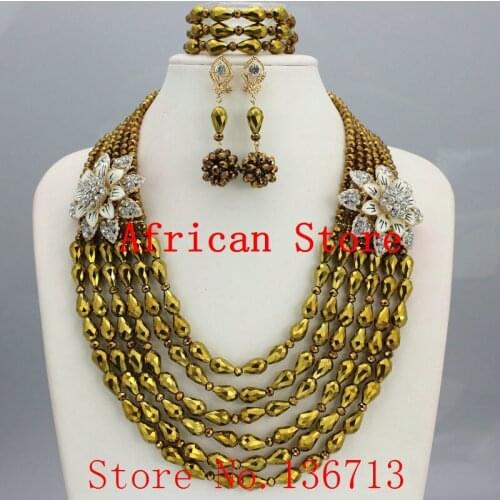 Amazing african beads jewelry set chain women Nigerian wedding crystal multi layer necklace/ earring Indian jewelry sets R982
