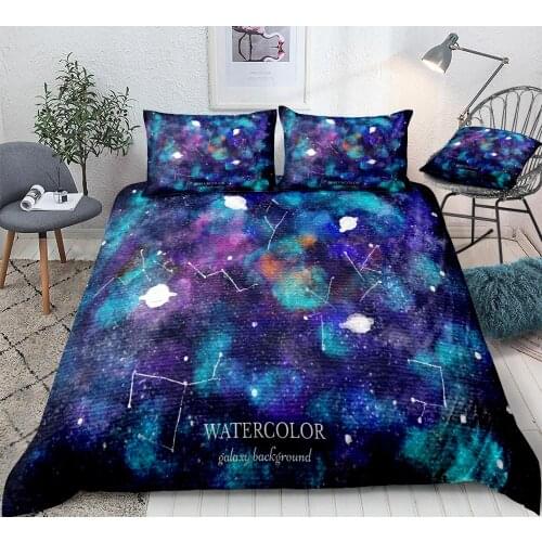 Galaxy Duvet Cover Set Starry Sky Bedding Set Purple Galaxy Bed Linen Boys Girls Home Textile Blue Bed Set Microfiber Bedclothes