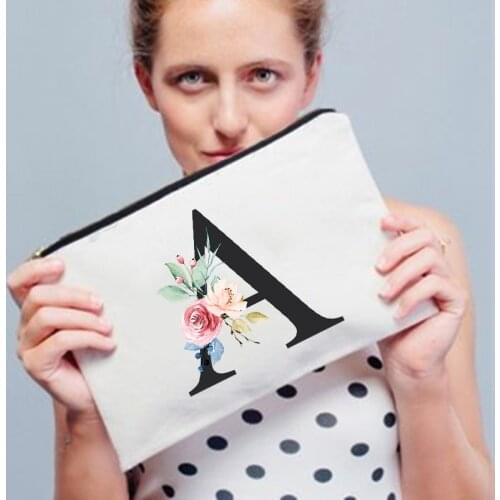 Bridesmaid Makeup Bag Floral Letters Print Cosmetic Case Bridal Party Toiletries Organizer Make Up Pouch Lady Bags Wedding Gifts