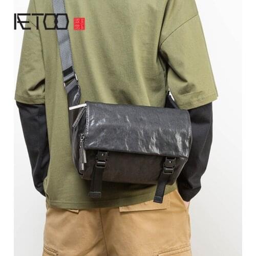 AETOO Leather trendy chest bag, mens casual fashion shoulder bag, first layer cowhide all-match messenger bag