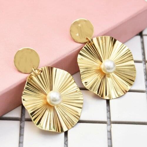 Summer Beach Silver-color Gold Metal Pearl Drop Earrings for Women Bohemian Wedding Party Korean Pentientes Mujer 2021 Jewelry